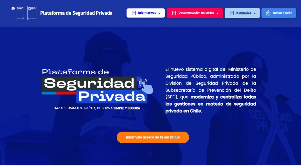 Pantalla de inicio de la Plataforma de Seguridad Privada