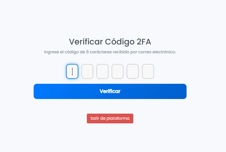 Pantalla de verificación de código 2FA