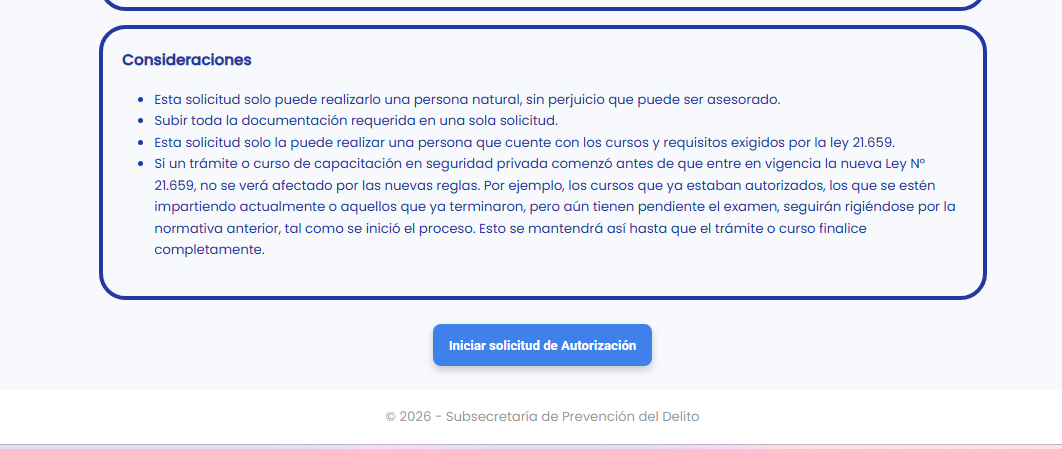 Botón iniciar solicitud de autorización