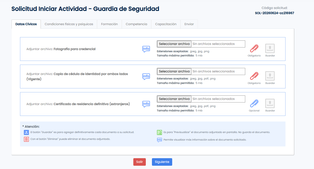 Sección Datos Cívicos - subir archivos